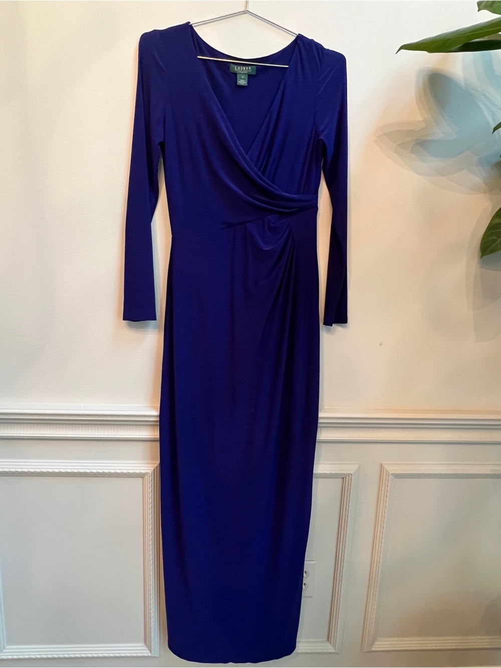 Ralph Lauren Royal Blue Long Sleeve Faux Wrap Maxi Dress